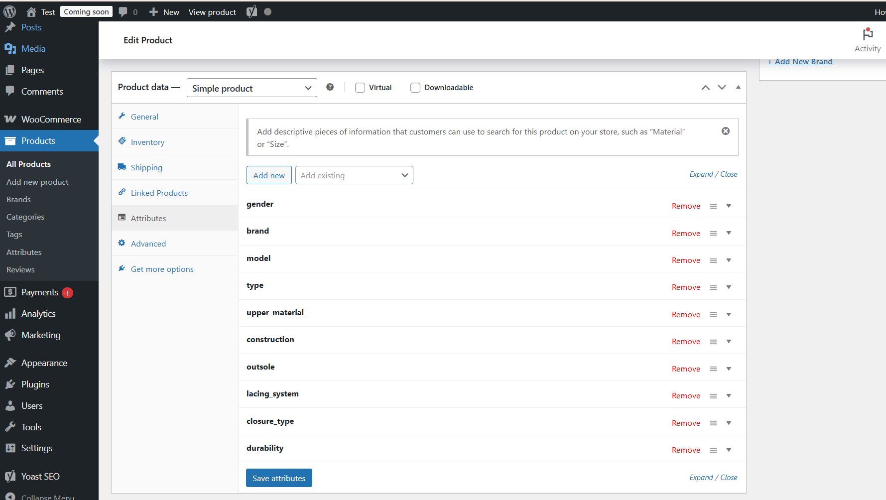 Attributes tab: structured specs added